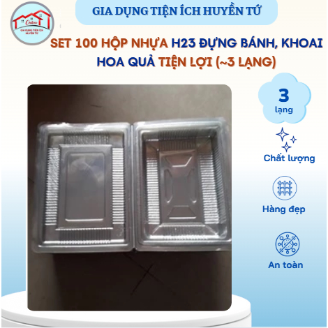 Set 100 HỘP NHỰA H23 đựng bánh, khoai kén, hoa quả tiện lợi (~3 lạng)