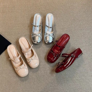  giày búp bê hở gót  quai ngang marry tăng chiều cao kiểu pháp phối nơ kiểu mới 