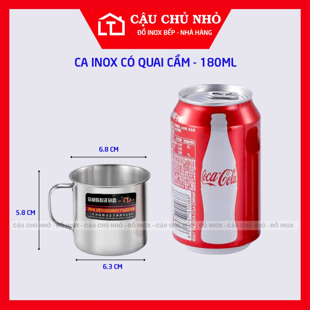 ca inox có quai cầm miệng 7cm, cao 6cm, cốc  inox có quai cầm cho bé mầm non kho sỉ mb