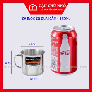 ca inox có quai cầm miệng 7cm, cao 6cm, cốc  inox có quai cầm cho bé mầm non kho sỉ mb