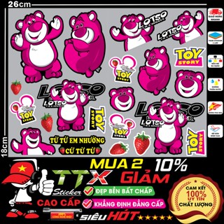  nhãn dán gấu dâu lotso team nguyên tấm tem trang trí xe điện xe máy chất liệu nhựa pvc cao cấp chống nước không bay màu 