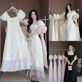 Bigsize Đầm voan hoa tiểu thử dáng dài tay phồng 55-95kg D485