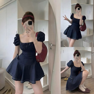 Bigsize Đầm jeans cổ vuông tay phồng dáng ngắn 55-95kg D489