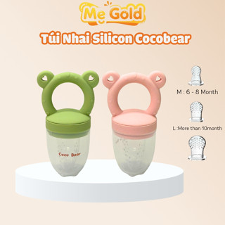Túi nhai ăn dặm cho bé Cocobear kèm 3 size núm chất liệu silicon, Túi gặm trái cây Cocobear silicon kèm 3 size núm