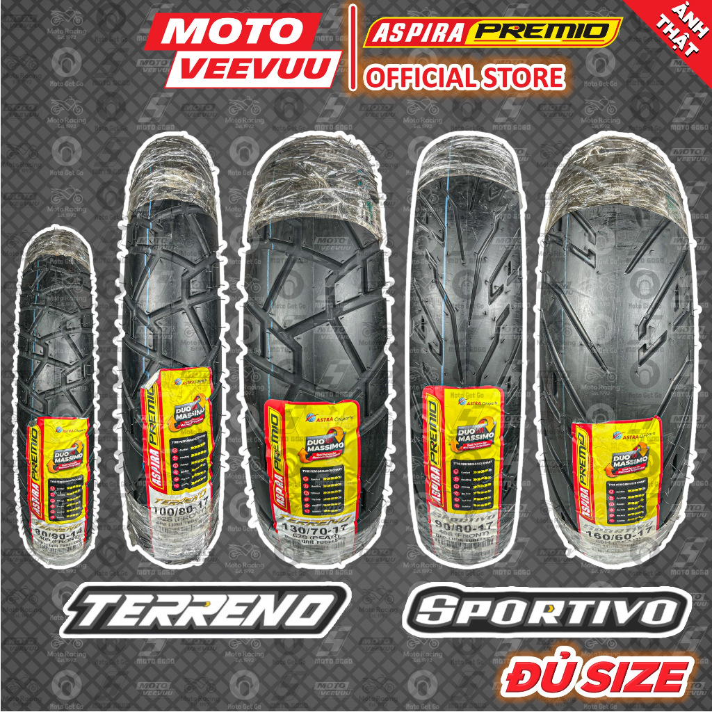 [MTVV] Vỏ lốp xe máy ASPIRA PREMIO SPORTIVO TERRENO URBANO đủ size 70 80 90 100 110 120 130 140 150 
