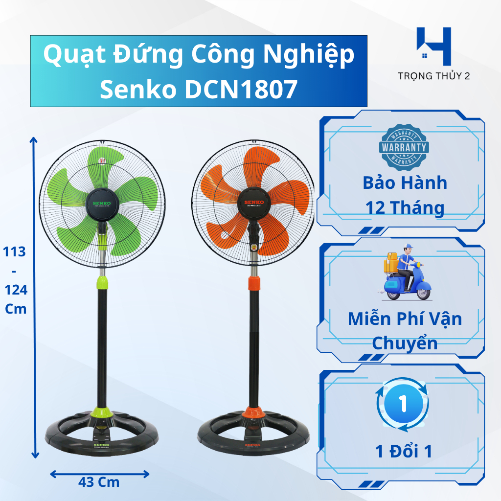 Quạt Đứng Công Nghiệp Senko DCN1807 - Công Suất 75W, 5 Cánh, Động Cơ Bạc Thau, Bảo Hành Chính Hãng