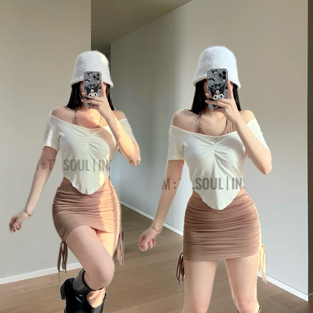𝐒𝐀𝐋𝐄 [ẢNH THẬT] Set áo kèm chân váy dây rút