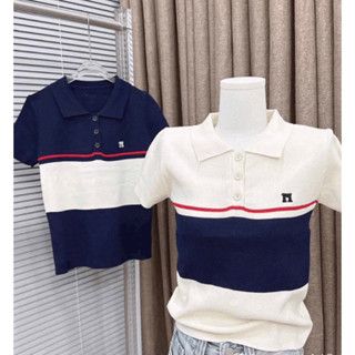 [Mở bán] Áo polo len mongtoghi pha kẻ THÊU CHỮ M.