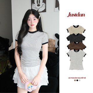 [Hàng loại 1] Áo Thun Ôm Kẻ Sọc Basic Chất Cotton không pha nilon Justdun K5