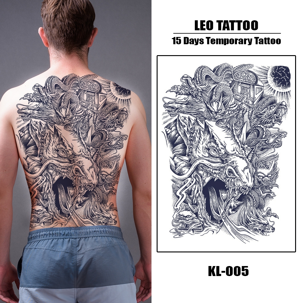 Hình Xăm Dán Rồng, Cửu Long Di Quan Full Lưng Cực Ngầu – Tattoo Dán 15 Ngày – 35x48cm