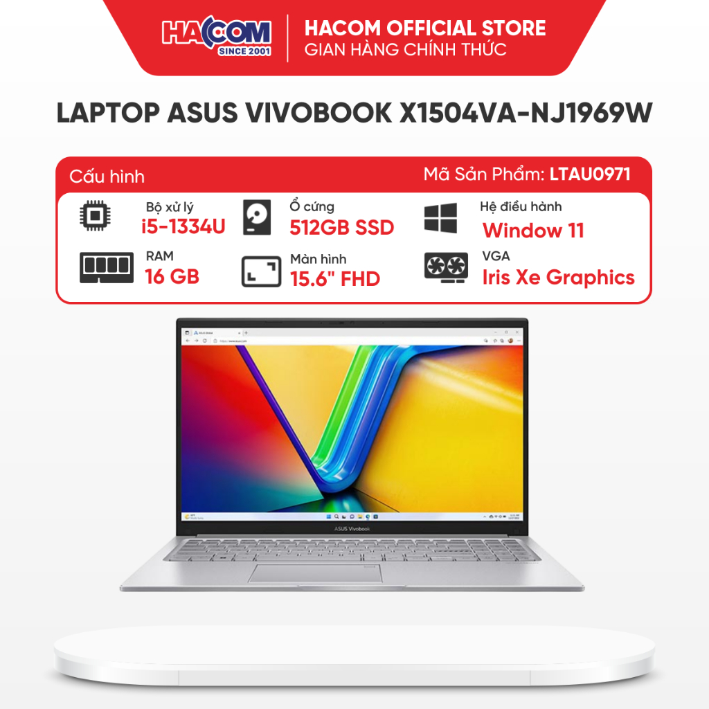 Laptop Asus VivoBook X1504VA-NJ1969W (i5 1334U/16GB RAM/512GB SSD/15.6 FHD/Win11/Bạc) - bảo hành 24 