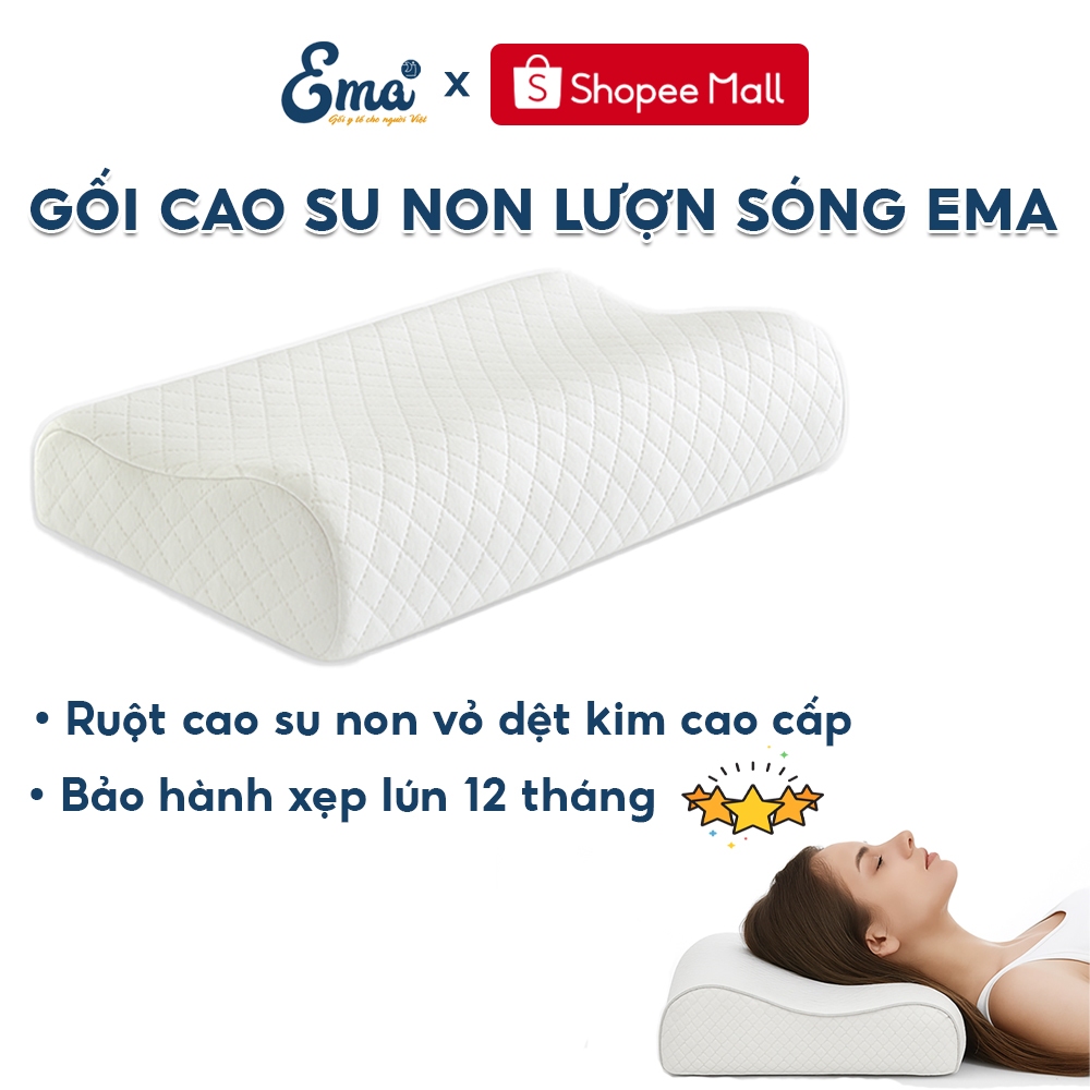 Gối Ngủ Cao Su Non EMA - Gối Đầu Cao Su Non Người Lớn Dáng Lượn Sóng Sợi Tre Thoáng Khí Cao Cấp | BigBuy360 - bigbuy360.vn