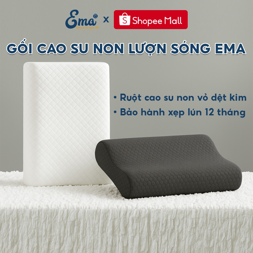 Gối ngủ cao su non cao cấp EMA vỏ dệt kim kháng khuẩn, chống đau mỏi cổ vai gáy giúp ngủ ngon
