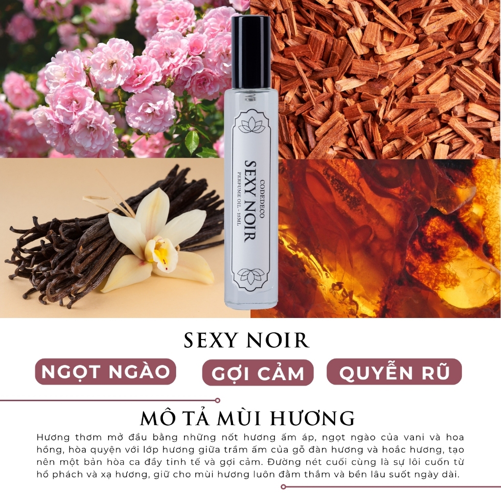 Tinh dầu thơm unisex CODEDECO Sexy Noir 15ml dạng xịt - Bí ẩn, Quyến rũ | BigBuy360 - bigbuy360.vn