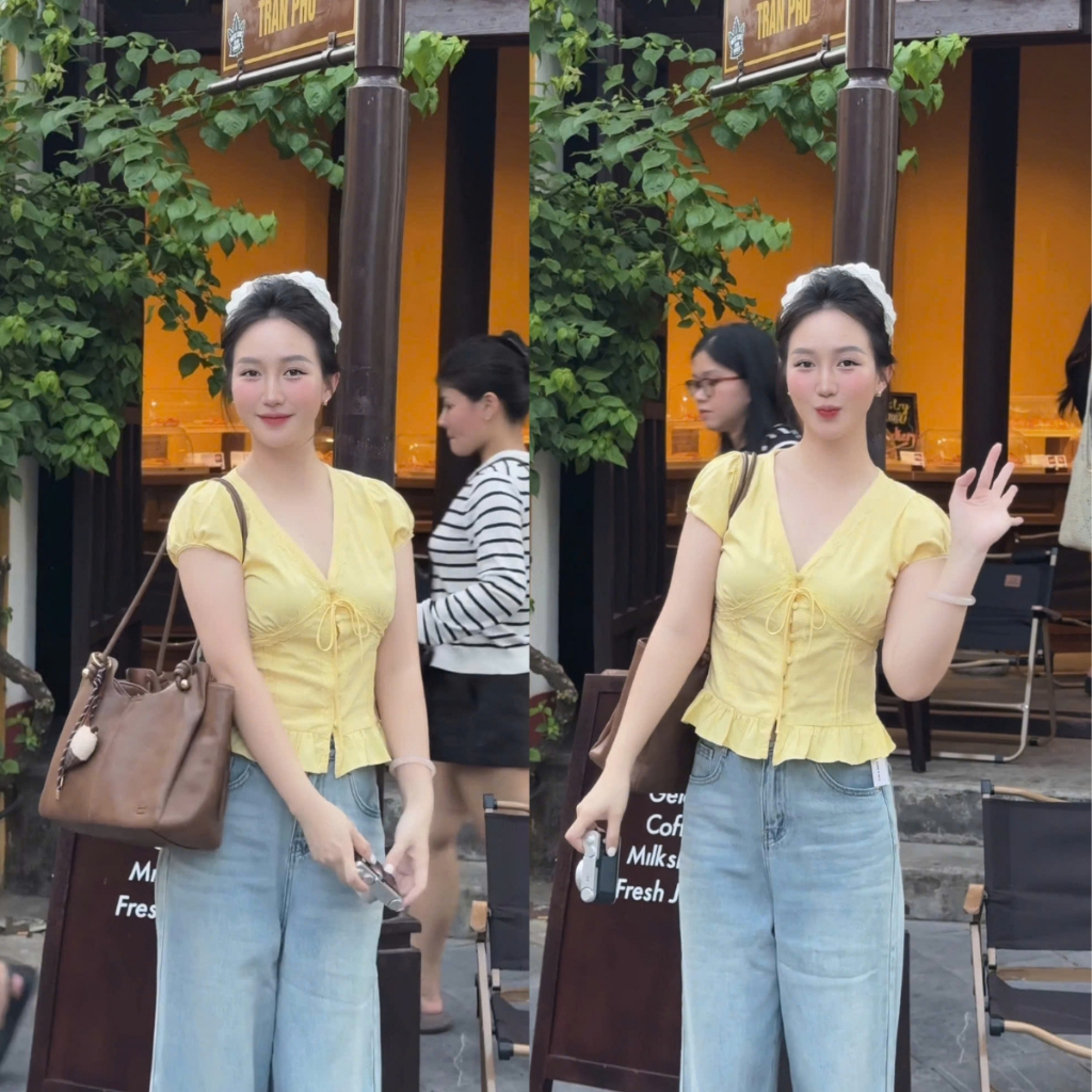 Áo Sơ Mi Đũi Cổ Tim Phối Ren Có Nơ Dáng Babydoll, Áo Sơ Mi Nữ Kiểu Xinh Style Hàn Quốc M119 | BigBuy360 - bigbuy360.vn
