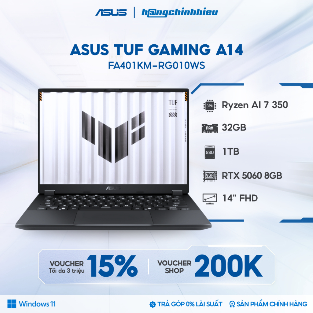 Laptop ASUS TUF Gaming A14 FA401KM-RG010WS Ryzen AI 7 350 | GeForce RTX™ 5060 8GB | 14' WQXGA 165Hz 