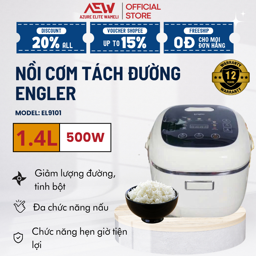 Nồi Cơm Tách Đường Engler EL9101 500W Nấu Cơm Giảm Đường Tiện Lợi Cho Người Ăn Kiêng, Tiểu Đường