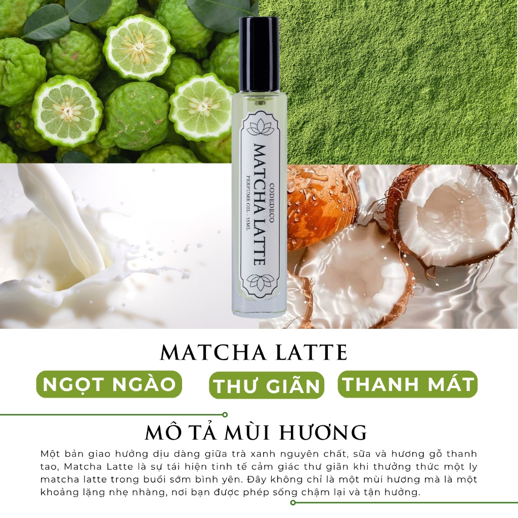 Tinh dầu nước hoa unisex CODEDECO Matcha Latte 15ml dạng xịt - Ngọt dịu, Thư giãn | BigBuy360 - bigbuy360.vn