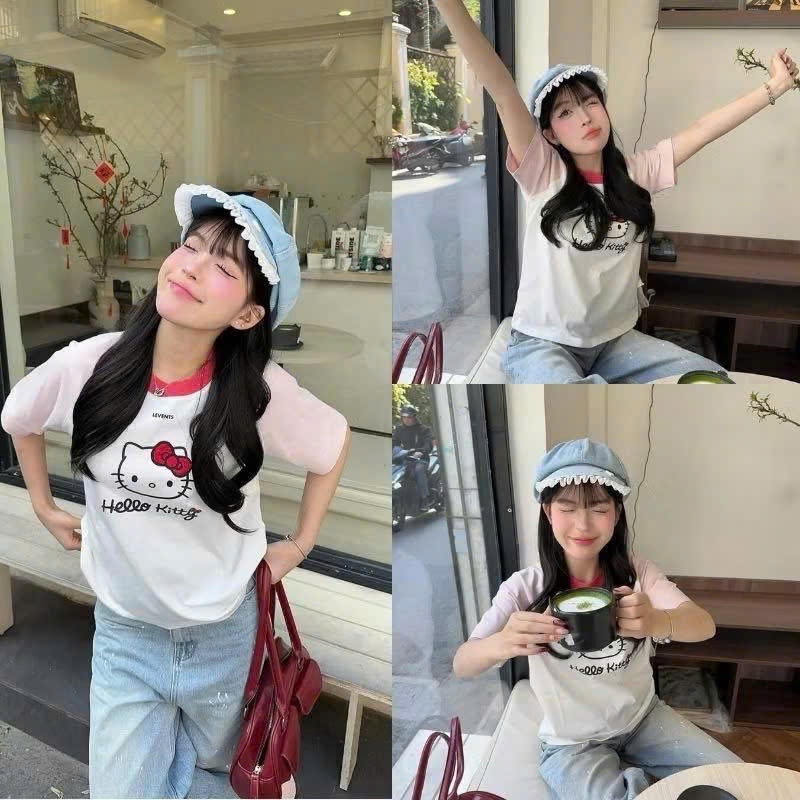 Áo thun Baby Tee Raplan Hello Kitty , áo phông baby tee Form Fit By Genz Studio