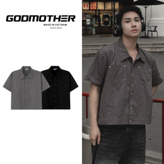 Áo Sơ Mi Cúc Bấm Form Boxy GODMOTHER Ngắn Tay Chất Kaki 2024