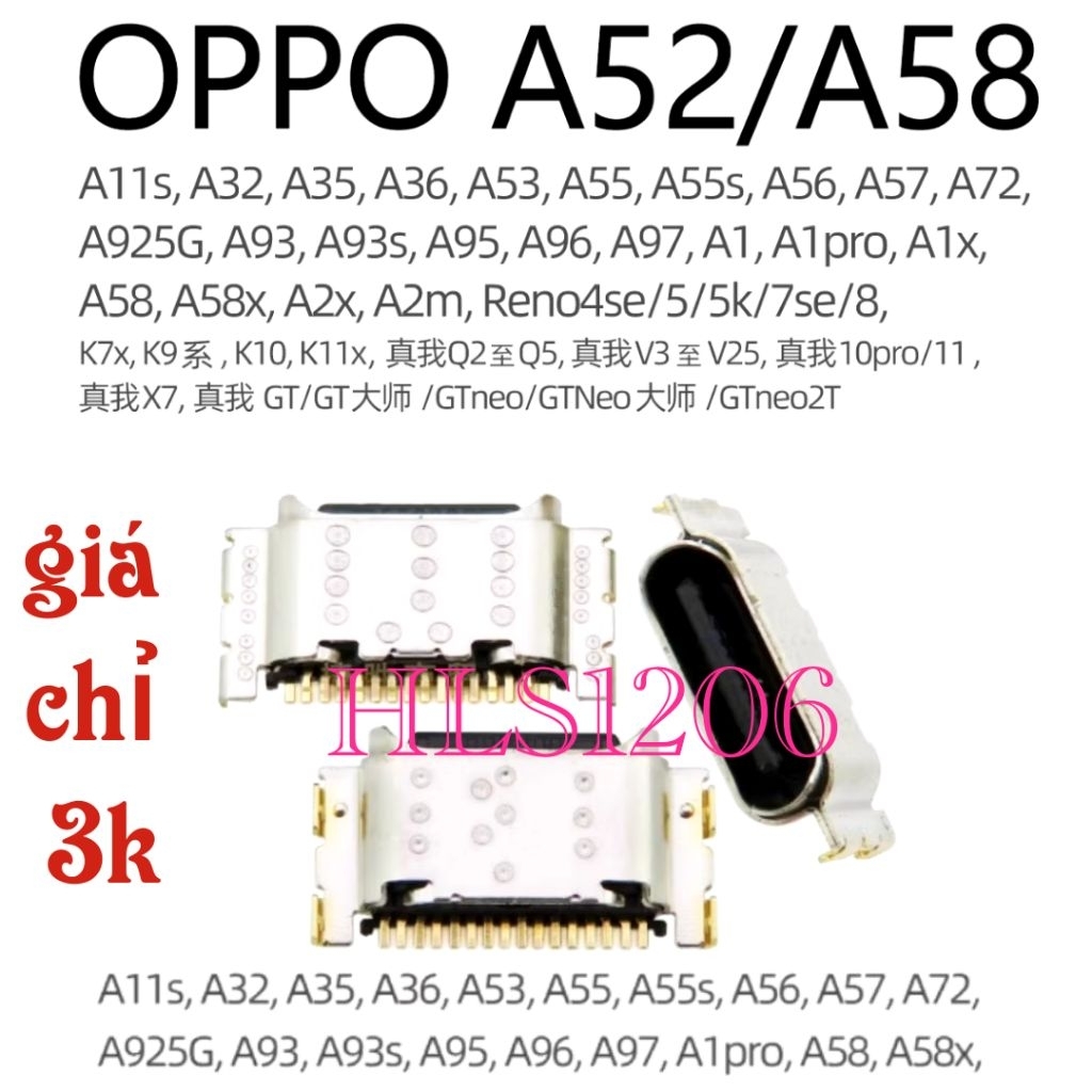 20 cái Chân Sạc Oppo A52 A32 A35 A36 A53 A54 A55 A56 A57 A58 A72 A73 A93 A94  A16 A97 K7X K9S K9pro 