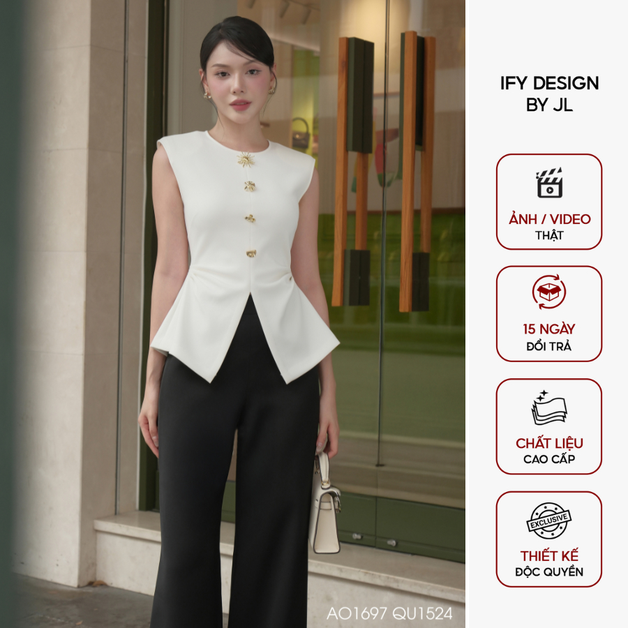 Set đồ công sở cao cấp IFY Design Áo preppy chic phối Quần ống đứng basic khoá sườn AO1697 QU1524