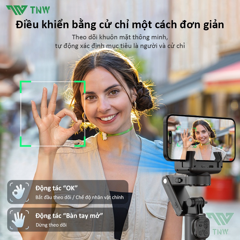 TNW Q19 Gimbal chống rung điện thoại 360 độ Gimbal chụp ảnh selfie có đèn Gimbal kéo dài chống rung | BigBuy360 - bigbuy360.vn