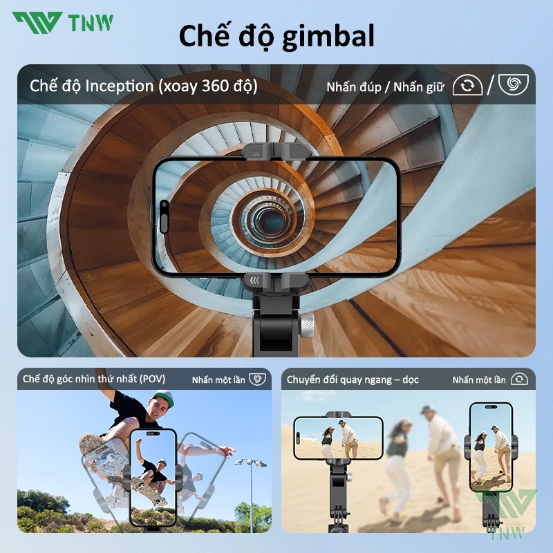 TNW Q19 Gimbal chống rung điện thoại 360 độ Gimbal chụp ảnh selfie có đèn Gimbal kéo dài chống rung | BigBuy360 - bigbuy360.vn