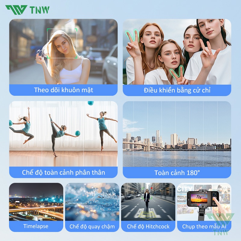 TNW Q19 Gimbal chống rung điện thoại 360 độ Gimbal chụp ảnh selfie có đèn Gimbal kéo dài chống rung | BigBuy360 - bigbuy360.vn