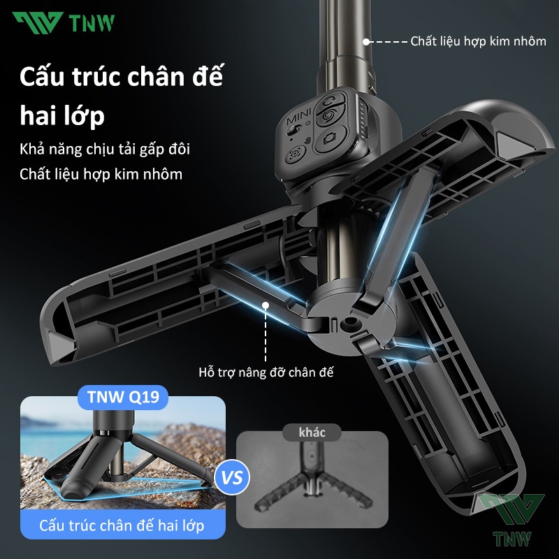 TNW Q19 Gimbal chống rung điện thoại 360 độ Gimbal chụp ảnh selfie có đèn Gimbal kéo dài chống rung | BigBuy360 - bigbuy360.vn