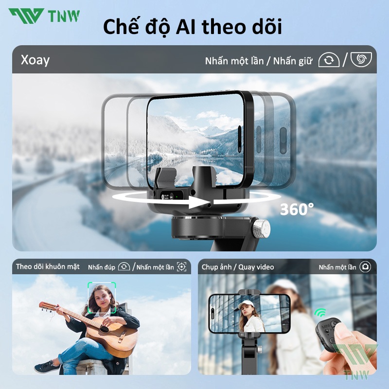TNW Q19 Gimbal chống rung điện thoại 360 độ Gimbal chụp ảnh selfie có đèn Gimbal kéo dài chống rung | BigBuy360 - bigbuy360.vn