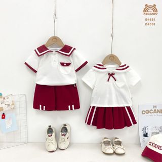 Bộ cho bé COCANDY -Bộ cộc ĐỎ phối trắng cổ thủy thủ + chân váy tennis và Bộ cộc ĐỎ thủy thủ nắp túi  B4591,B4651