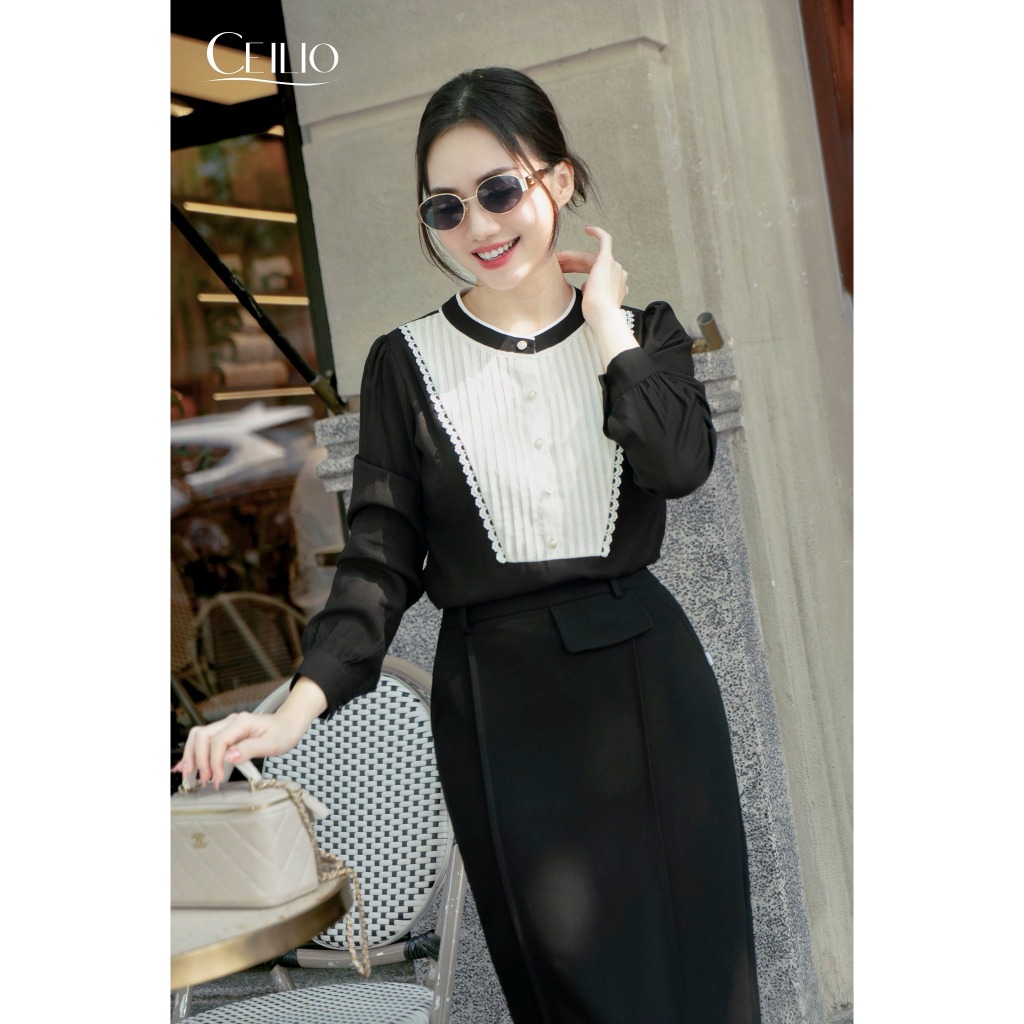 SƠ MI THIẾT KẾ CEILIO - SM365 DK sơ mi đen xếp ly ngực