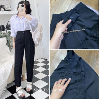  Quần Tây Nữ Đi Học Lưng Thun Sau Cạp Có Đỉa Nút Cài Dáng Quần Baggy Nữ Cạp Chun Cao M50 M55 M60 M65 Học Sinh Cấp 2 3 