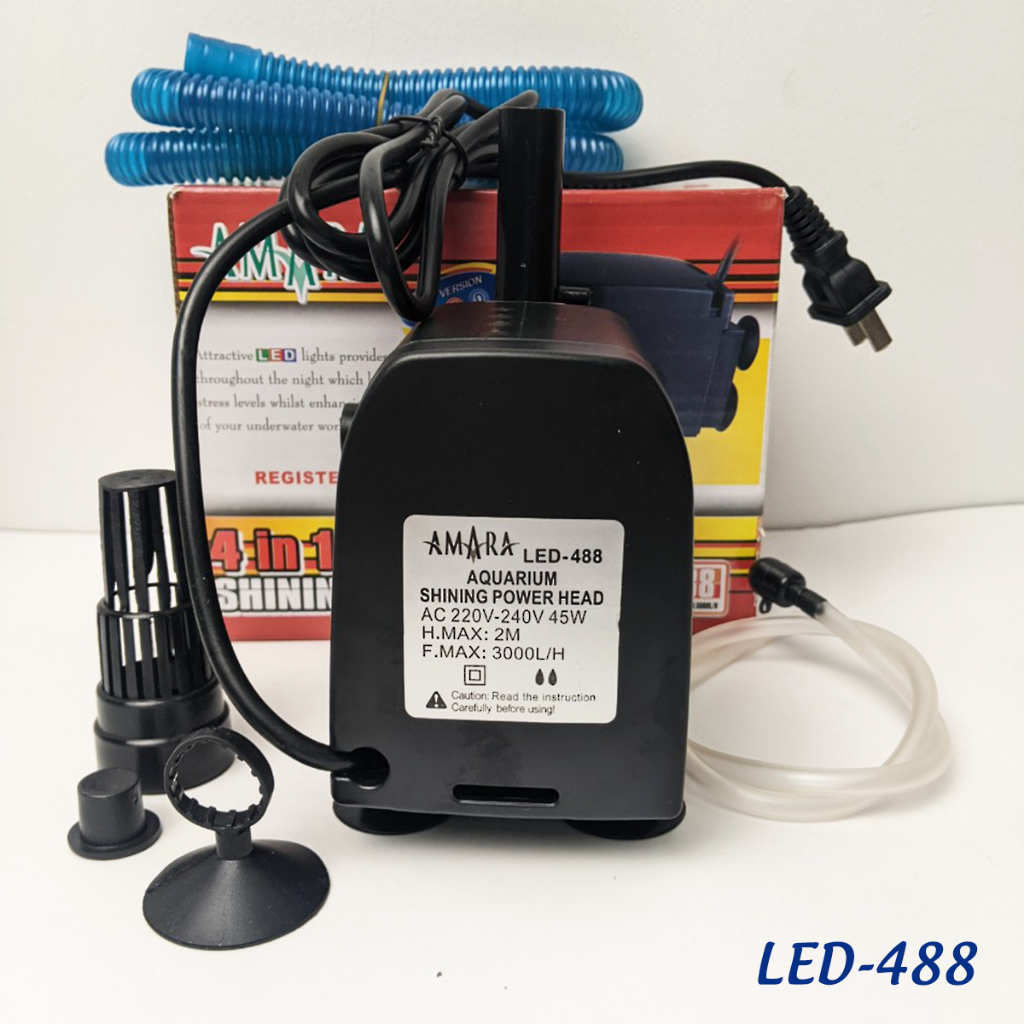 Máy bơm hồ cá 3 trong 1, bơm tạo oxy kèm có led AMARA Led 488 45w lưu lượng 3000L/H