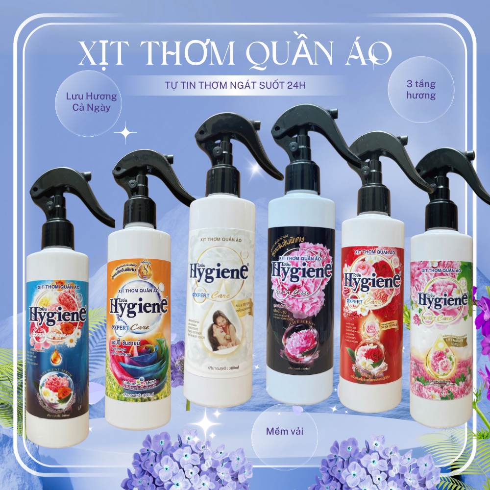 Xịt thơm quần áo Hygiene 300ml, thơm mát, làm mềm vải, lưu hương lâu, công nghệ thái lan