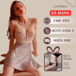 Váy ngủ lụa ren xẻ tà quyến rũ có gọng nâng ngực sexy THE CELYNBRA - V65