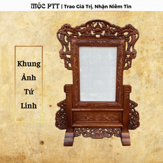  Khung ảnh thờ mẫu Tứ Linh gỗ Hương Đá màu Óc Chó cỡ ảnh 20 x 30 25 x 35 cm 