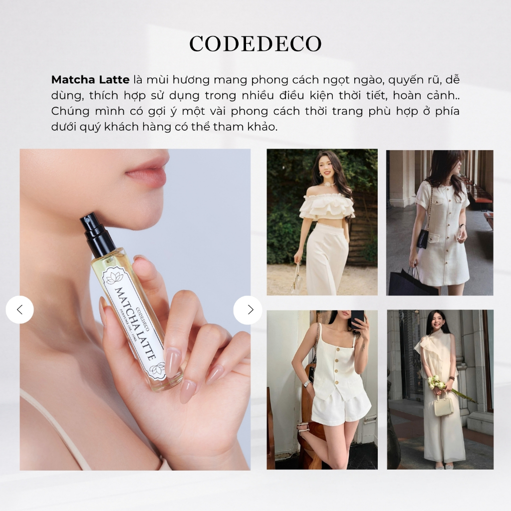 Tinh dầu nước hoa unisex CODEDECO Matcha Latte 15ml dạng xịt - Ngọt ngào, Sang trọng, Tươi mới | BigBuy360 - bigbuy360.vn