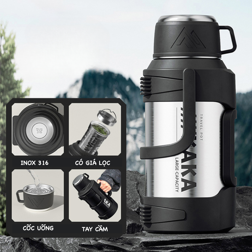  Bình giữ nhiệt inox dung tích 2000ml-3000ml có lõi lọc trà tích hợp giữ nhiệt 20-24h 