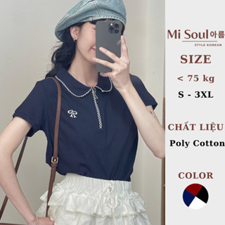  Áo Polo Nữ Cộc Tay Cổ Khóa Kéo Thêu Nơ MiSoul BigSize Chất PolyCotton Mát Mịn Áo Thun Cổ Bẻ 454 