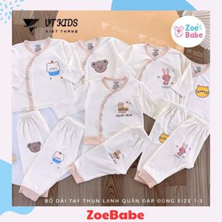 Bộ Quần Áo Sơ Sinh Dài Tay Cài Chéo Chất Liệu Cotton Thun Lạnh Cho Bé Trai, Bé Gái Từ 3-9kg