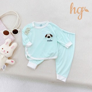  Bộ quần áo dài tay TAI THÚ cúc lệch HG thun lanhj peptit cho bé 3 đến 8kg 