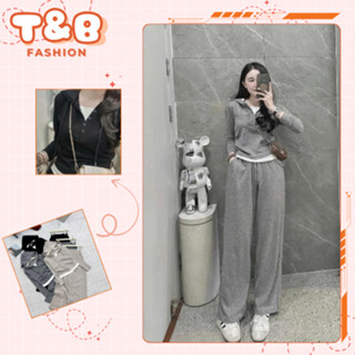 Bộ đồ nỉ nữ, Set áo croptop dài tay có mũ mix quần dài ống rộng cùng màu có dây rút phong cách trẻ trung M111