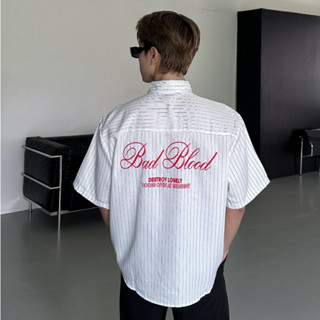 SIXHUMAN - Áo Sơ Mi Nam Ngắn Tay Vải Tuýt Si Kẻ Sọc Phong Cách Streetwear In Chữ Trẻ Trung - HM240