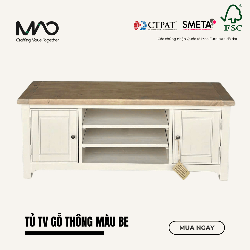 Kệ Tivi - Tủ Tivi Gỗ Thông Màu Be MAO Home