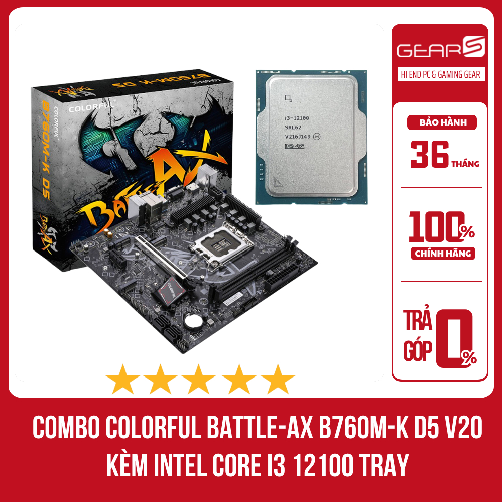 [FULL VAT] Combo Main COLORFUL BATTLE-AX B760M-K D5 V20 + CPU INTEL Core I3 12100F Tray (I5 13400 Tr