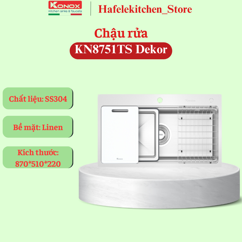 { Bảo hành 10 năm } Chậu rửa bát inox 1 hố chống xước Konox KN8751TS Dekor
