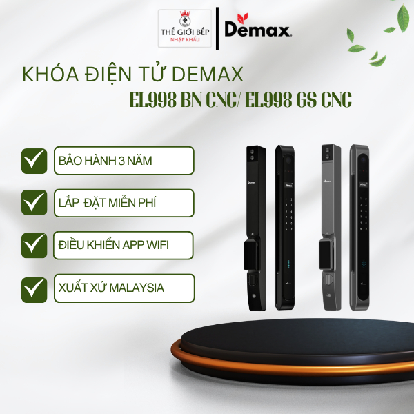 Khóa Cửa Nhôm Demax EL998 BN CNC - Camera Chuông Hình - Remote - Chống Nước IP - Hàng chính hãng