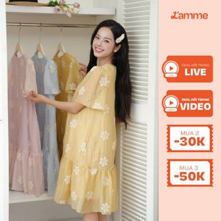 Váy bầu, đầm bầu Honey Dress chất liệu tơ mềm phối họa tiết trẻ trung, chân váy xếp ly thiết kế BY L'AMME